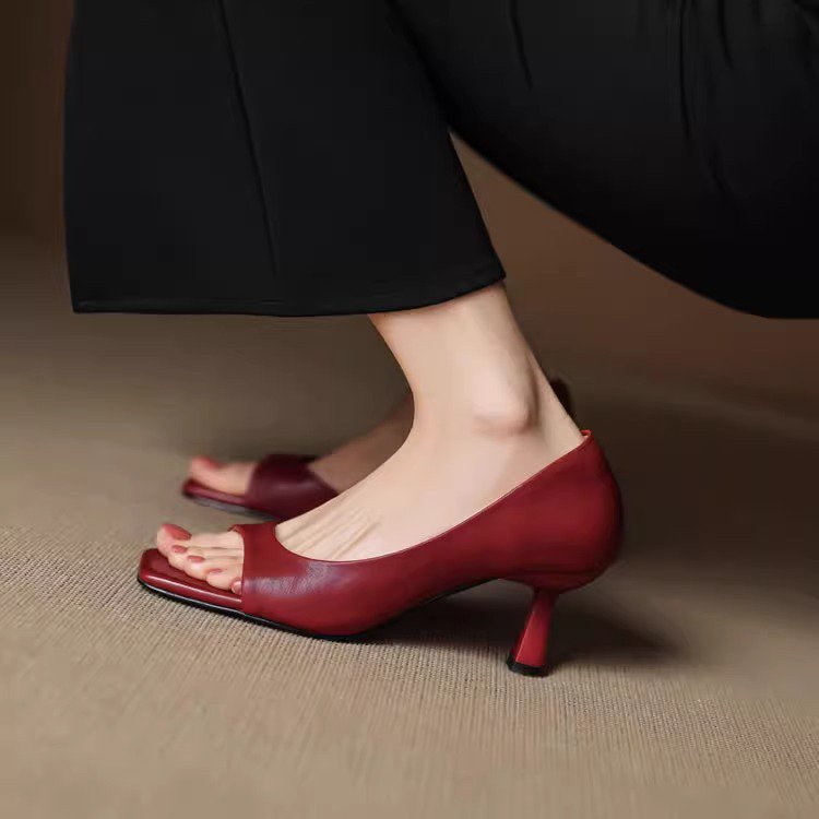 Avela Genuine Leather Open-Toe Heels