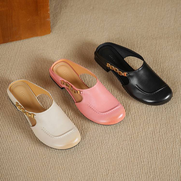 Amora Genuine Leather Round-Toe Mules