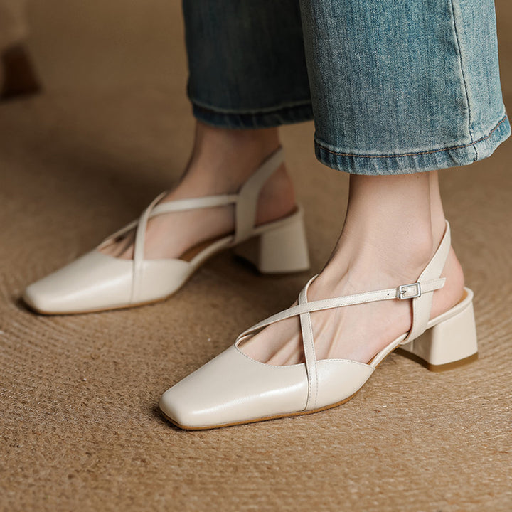 Klea Genuine Leather Cross-Strap Slingback Heels