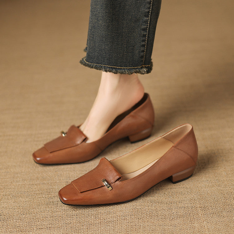 Selor Genuine Leather Square-Toe Pumps