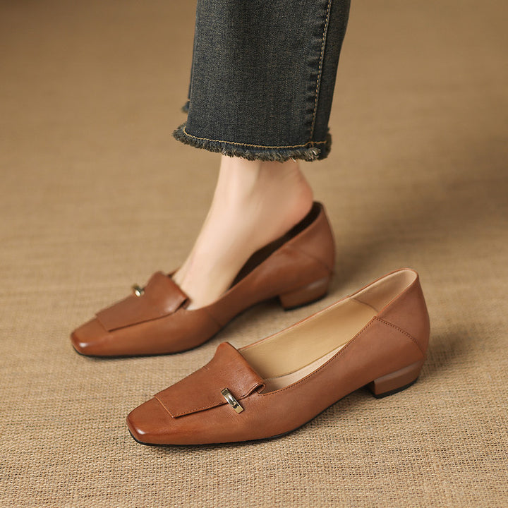 Selor Genuine Leather Square-Toe Pumps
