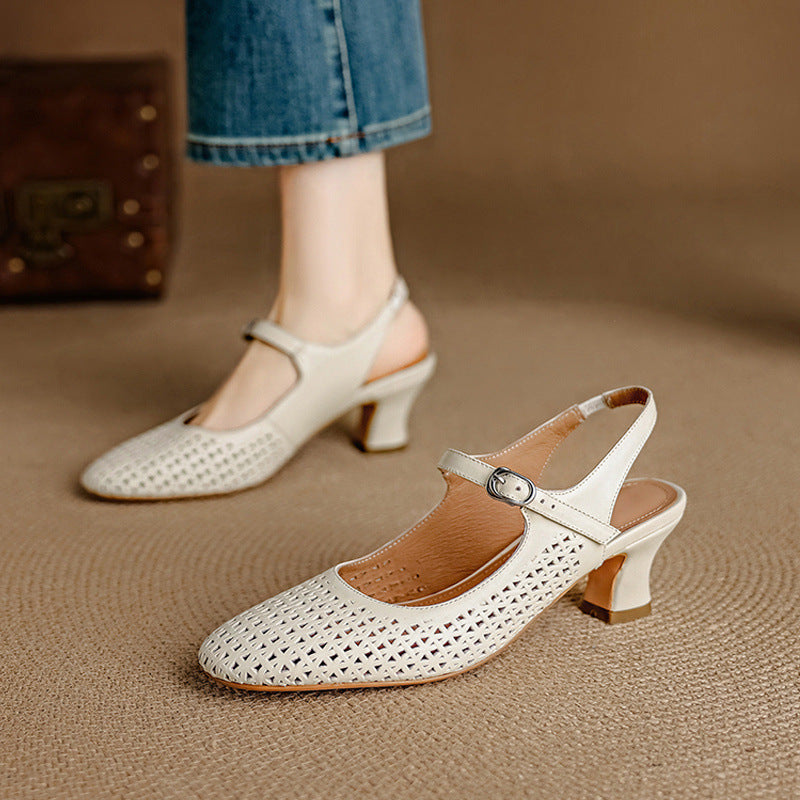 Bela Genuine Leather Hollow-Out Slingback Heels