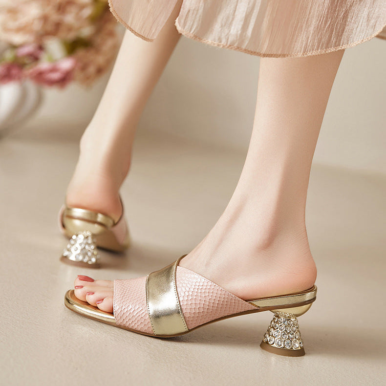 Myla Genuine Leather Open Toe Mule Sandals