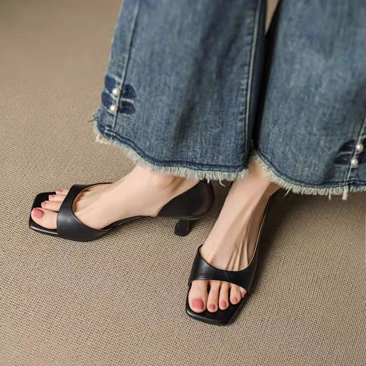 Avela Genuine Leather Open-Toe Heels