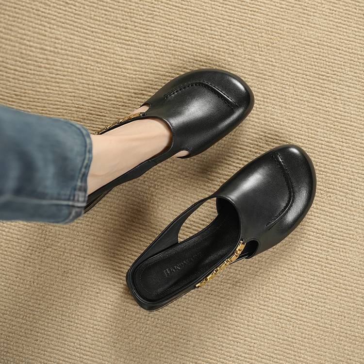 Amora Genuine Leather Round-Toe Mules