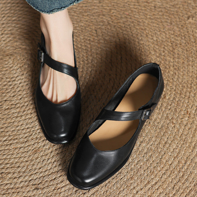 Remy Genuine Leather Almond Toe Mary Jane Flats