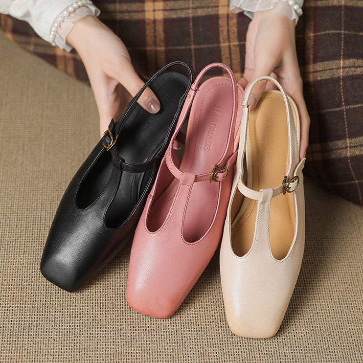 Reve Genuine Leather T-Strap Heels