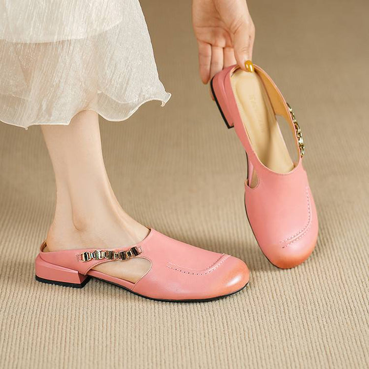 Amora Genuine Leather Round-Toe Mules