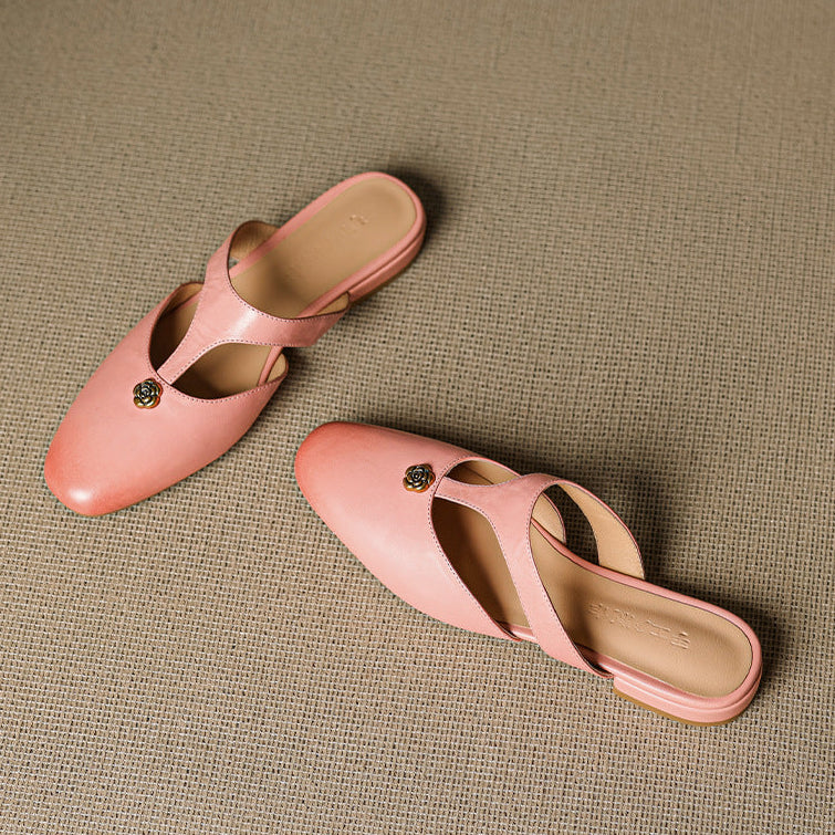 Roslyn Genuine Leather T-Strap Mules