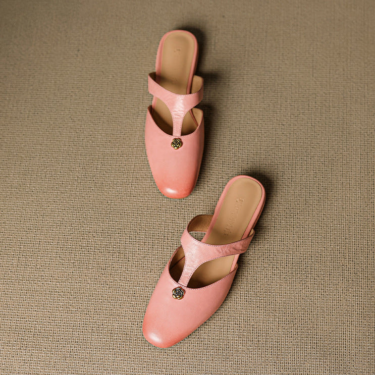 Roslyn Genuine Leather T-Strap Mules