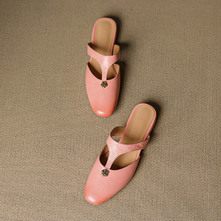 Roslyn Genuine Leather T-Strap Mules