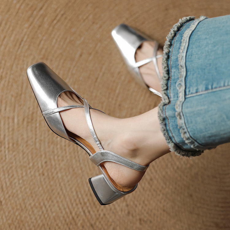 Klea Genuine Leather Cross-Strap Slingback Heels