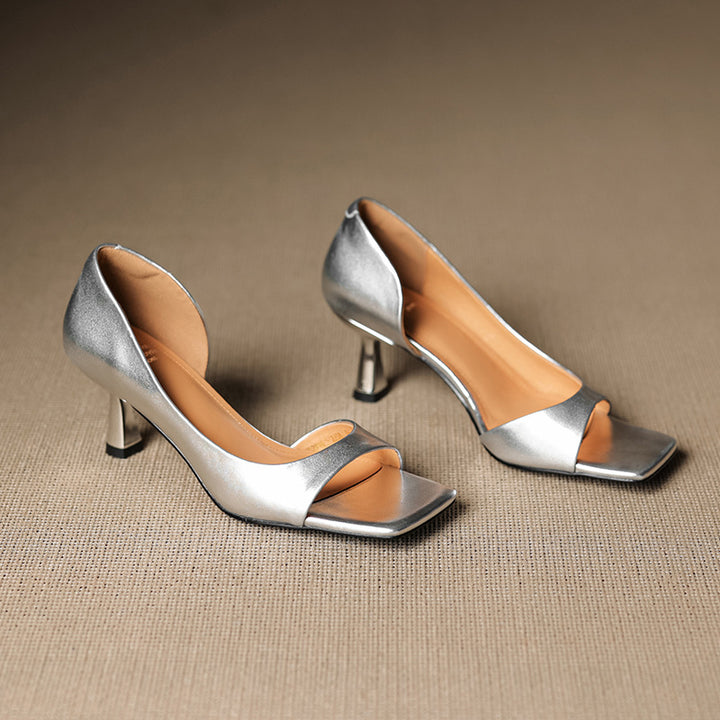 Avela Genuine Leather Open-Toe Heels