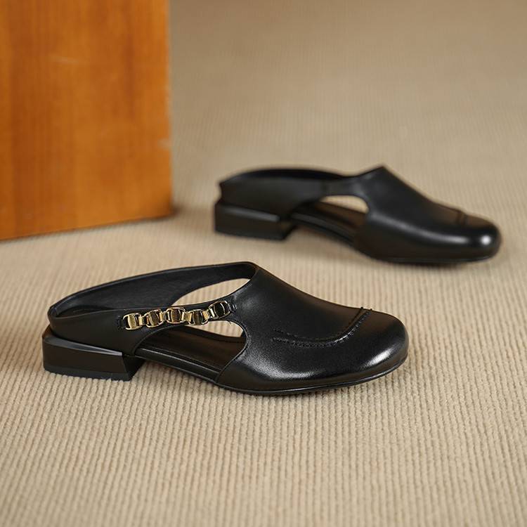 Amora Genuine Leather Round-Toe Mules