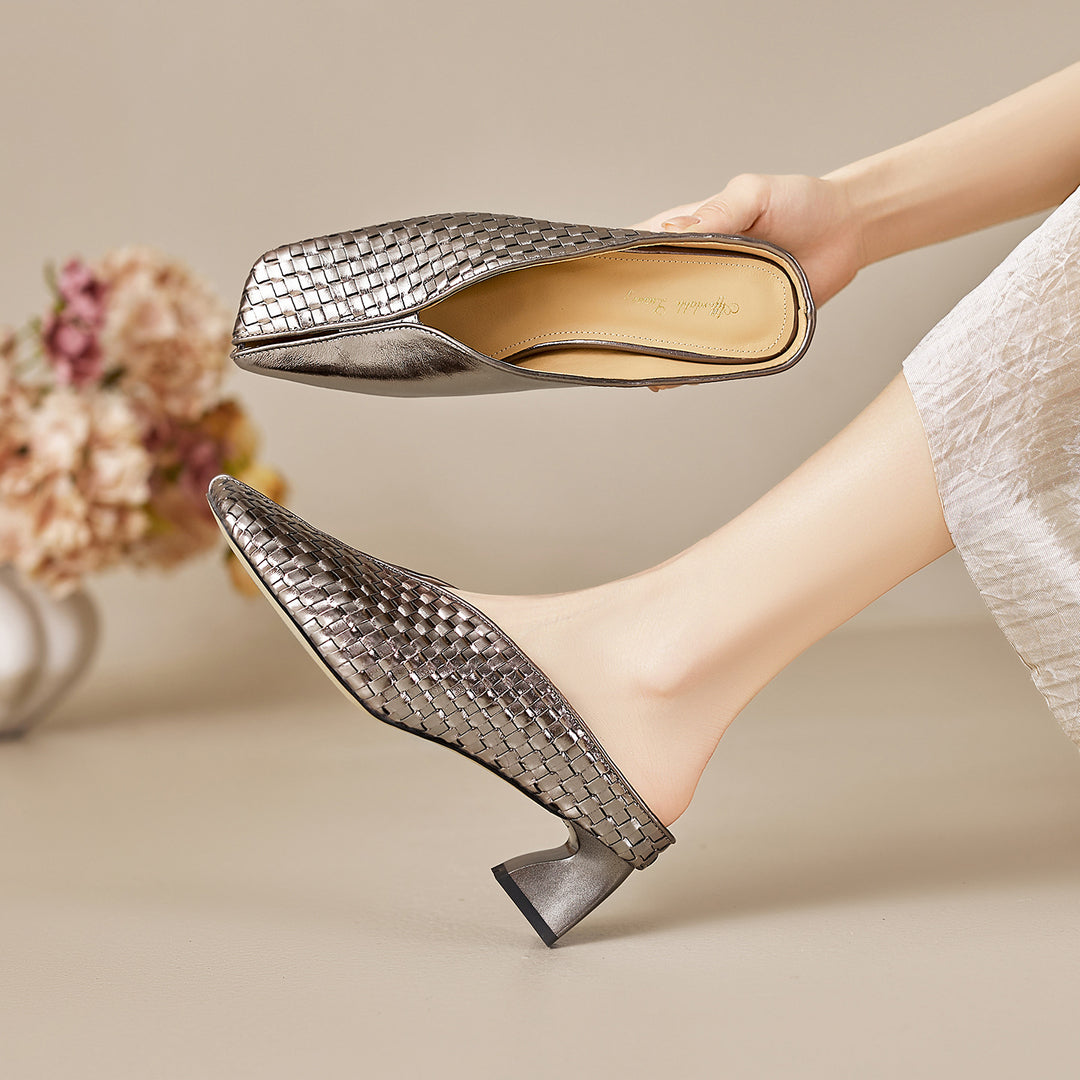 Luna Genuine Leather Sculpted Mule Heels