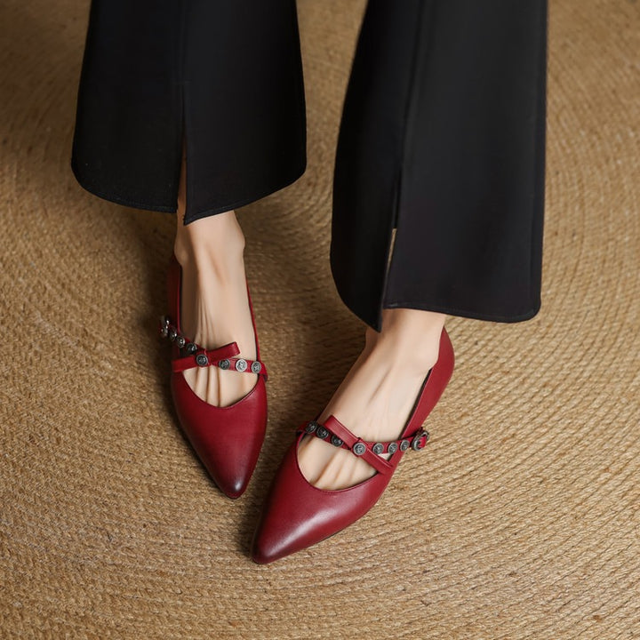 Stacy Genuine Leather Pointed Toe Flats