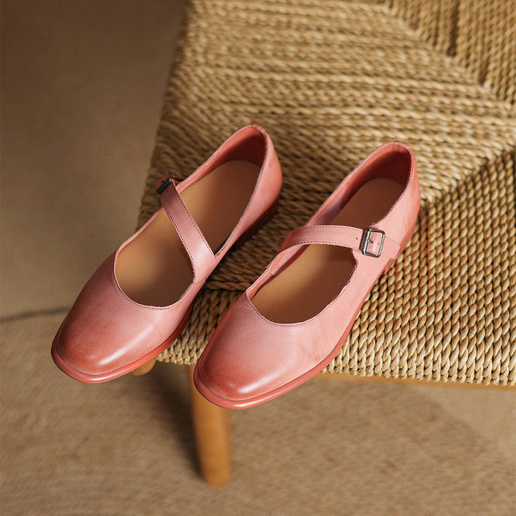 Remy Genuine Leather Almond Toe Mary Jane Flats