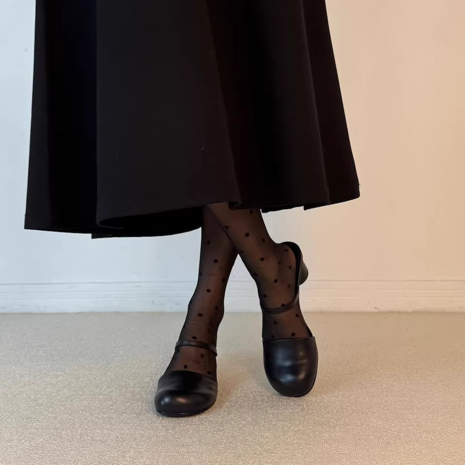 Olara Genuine Leather Round Toe Mule Heels