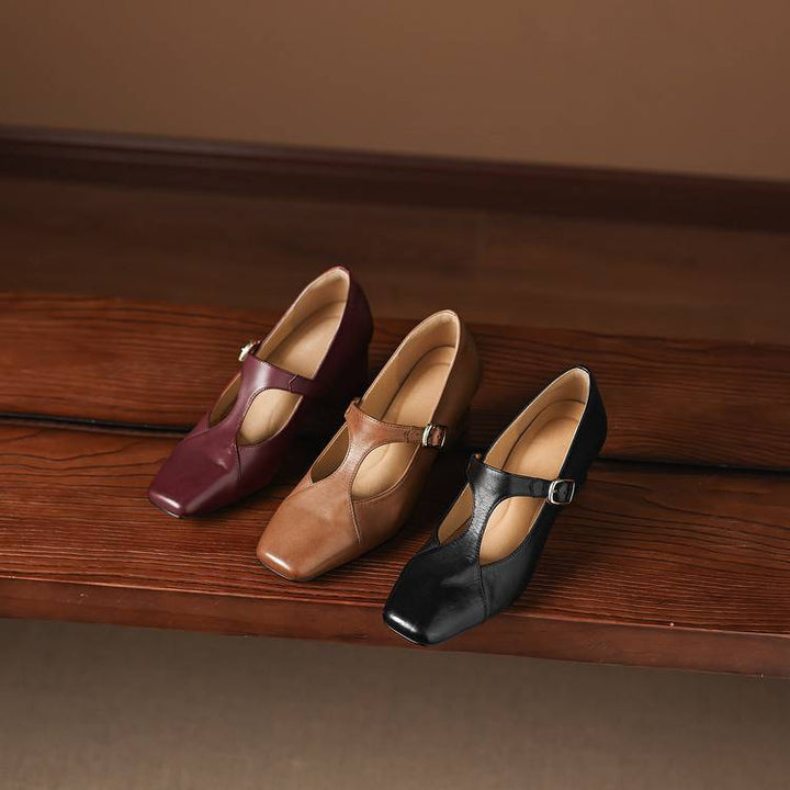 Veyla Square-Toe Genuine Leather Heels