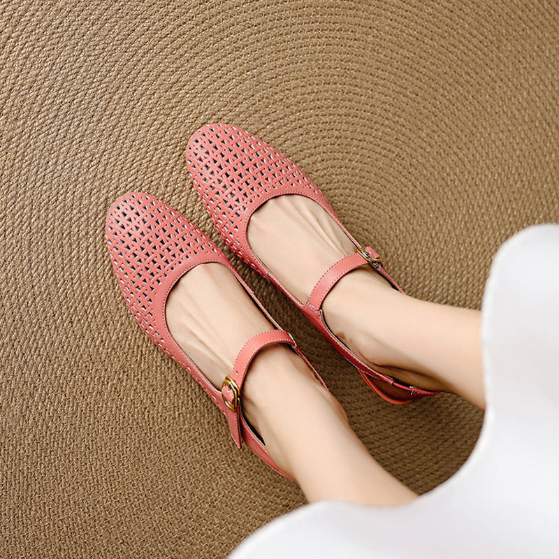 Bela Genuine Leather Hollow-Out Slingback Heels