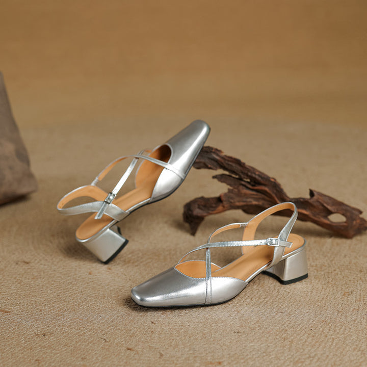 Klea Genuine Leather Cross-Strap Slingback Heels