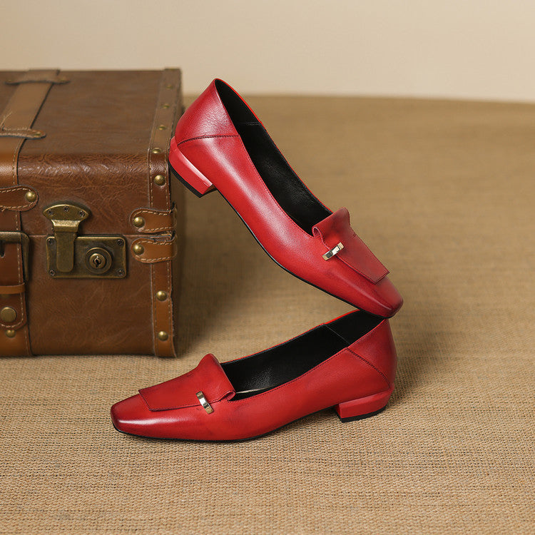 Selor Genuine Leather Square-Toe Pumps