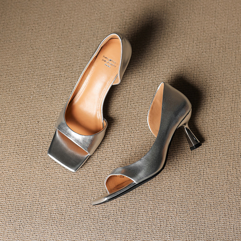 Avela Genuine Leather Open-Toe Heels