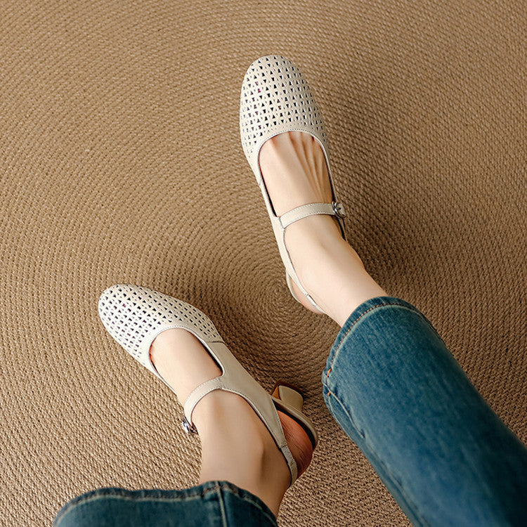 Bela Genuine Leather Hollow-Out Slingback Heels