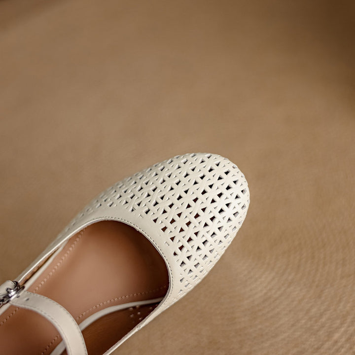 Bela Genuine Leather Hollow-Out Slingback Heels