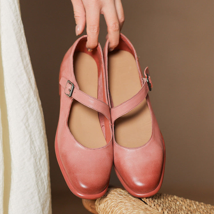 Remy Genuine Leather Almond Toe Mary Jane Flats