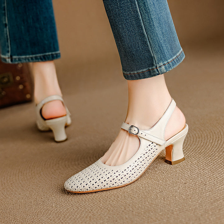 Bela Genuine Leather Hollow-Out Slingback Heels
