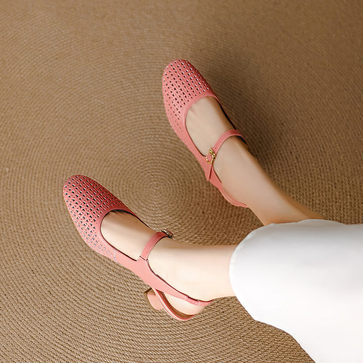 Bela Genuine Leather Hollow-Out Slingback Heels