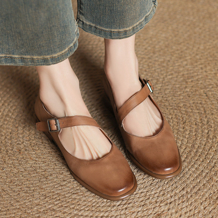 Remy Genuine Leather Almond Toe Mary Jane Flats