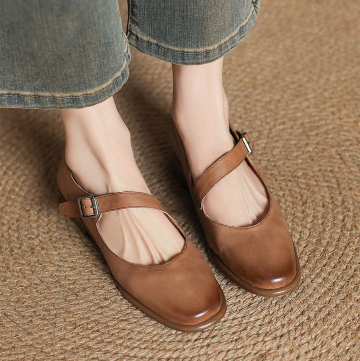 Remy Genuine Leather Almond Toe Mary Jane Flats