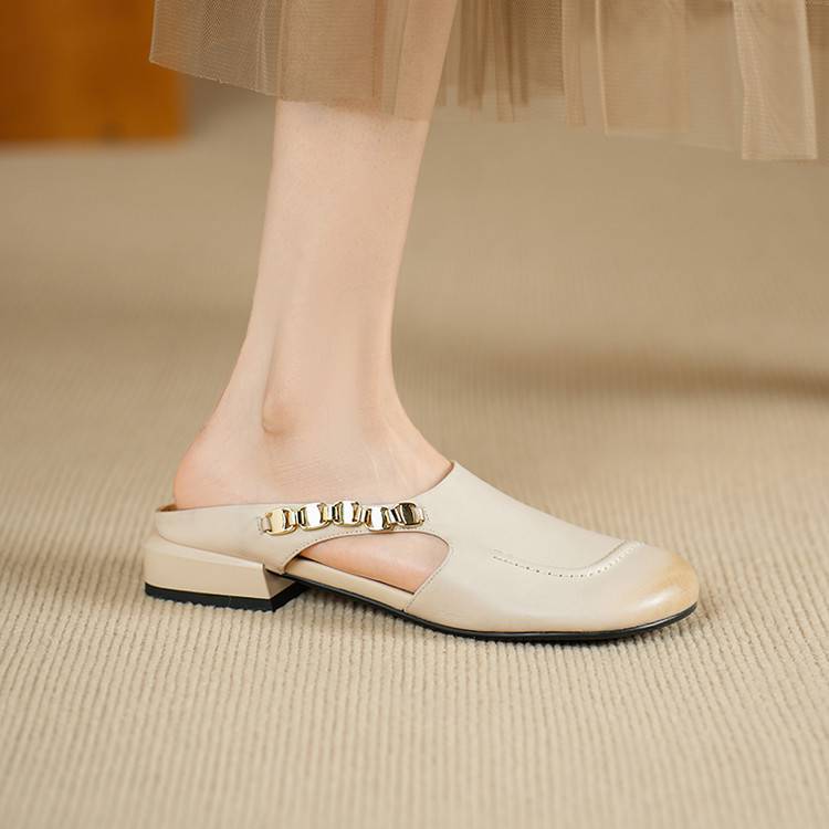 Amora Genuine Leather Round-Toe Mules