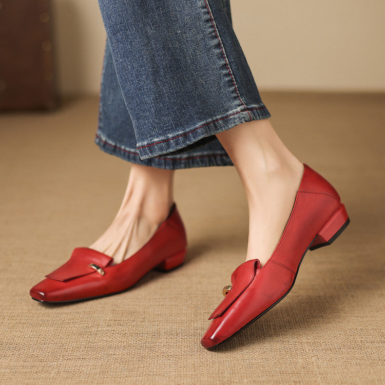 Selor Genuine Leather Square-Toe Pumps