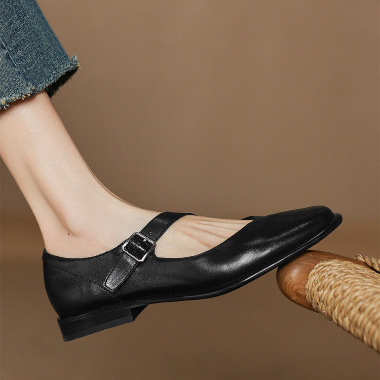 Remy Genuine Leather Almond Toe Mary Jane Flats