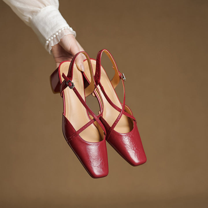 Klea Genuine Leather Cross-Strap Slingback Heels
