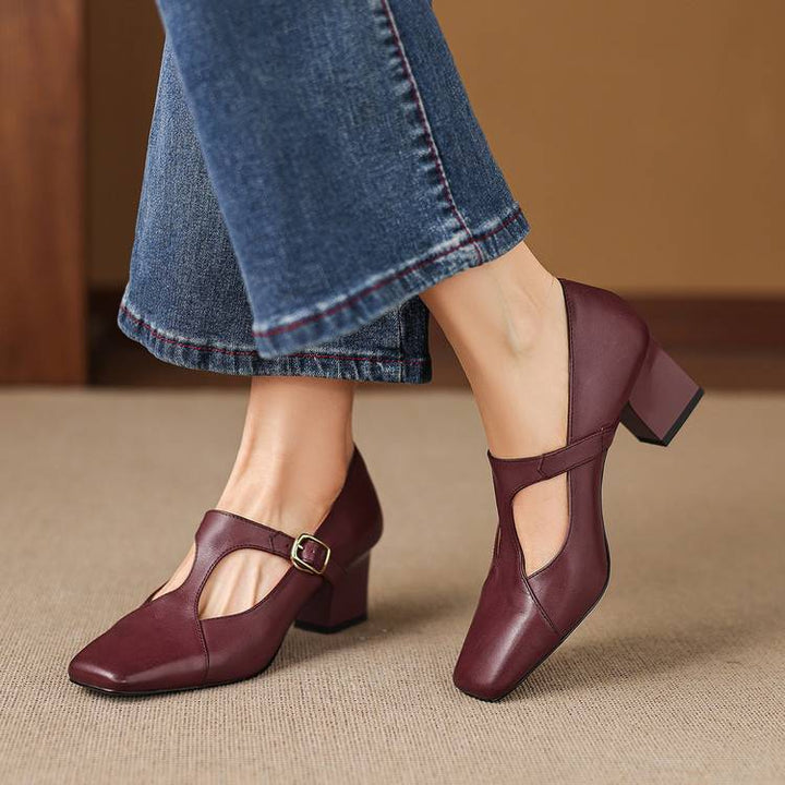 Veyla Square-Toe Genuine Leather Heels