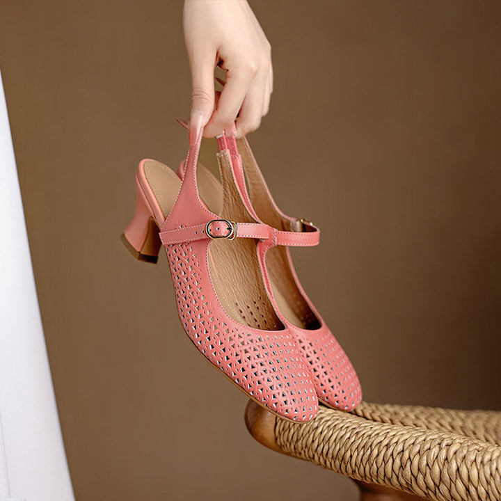 Bela Genuine Leather Hollow-Out Slingback Heels