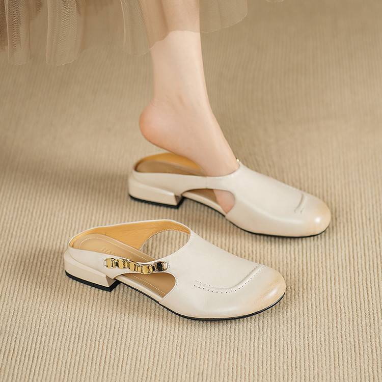 Amora Genuine Leather Round-Toe Mules