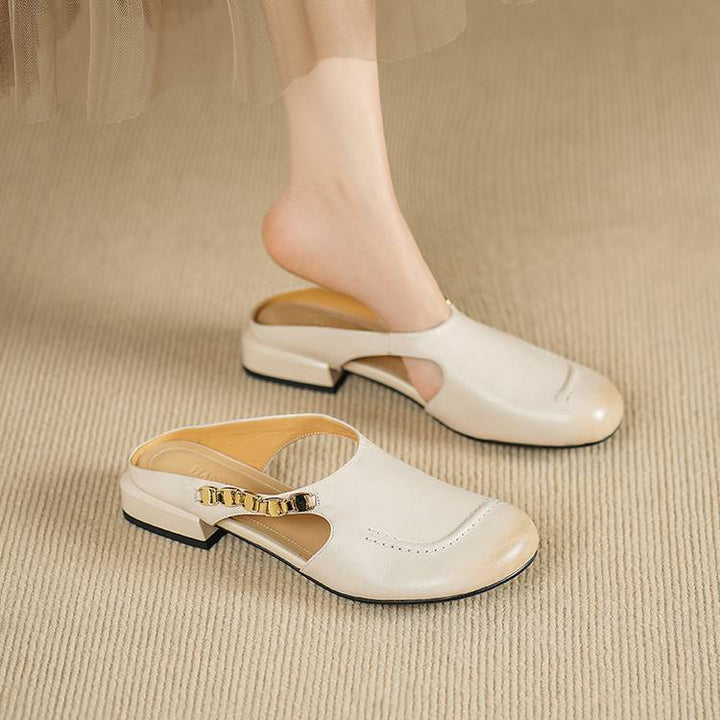 Amora Genuine Leather Round-Toe Mules