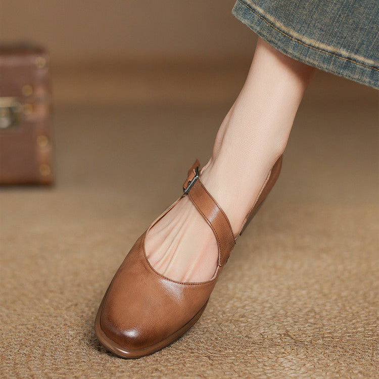 Remy Genuine Leather Almond Toe Mary Jane Flats