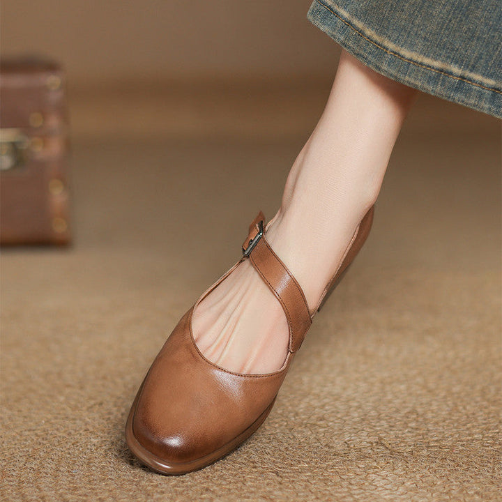 Remy Genuine Leather Almond Toe Mary Jane Flats