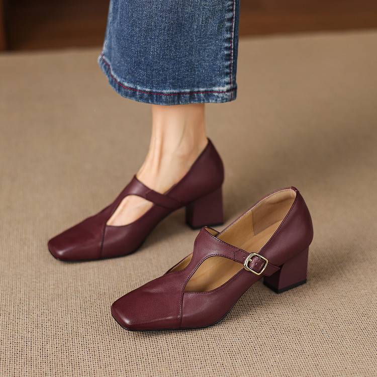 Veyla Square-Toe Genuine Leather Heels