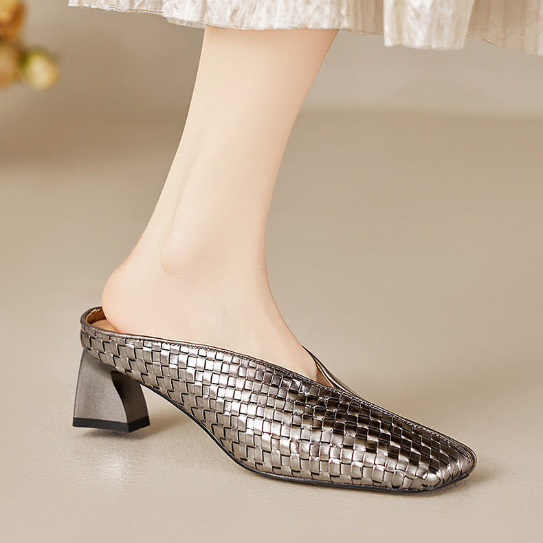 Luna Genuine Leather Sculpted Mule Heels