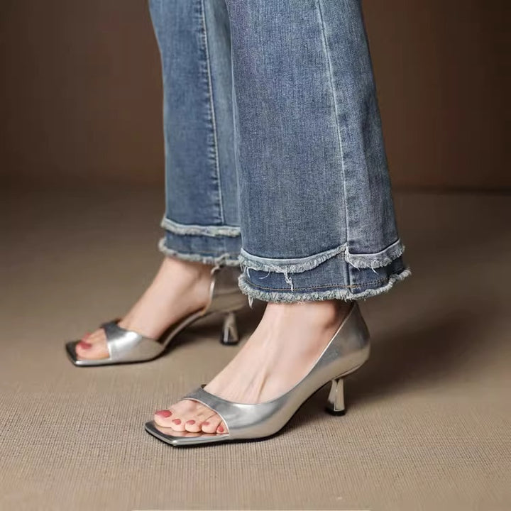 Avela Genuine Leather Open-Toe Heels