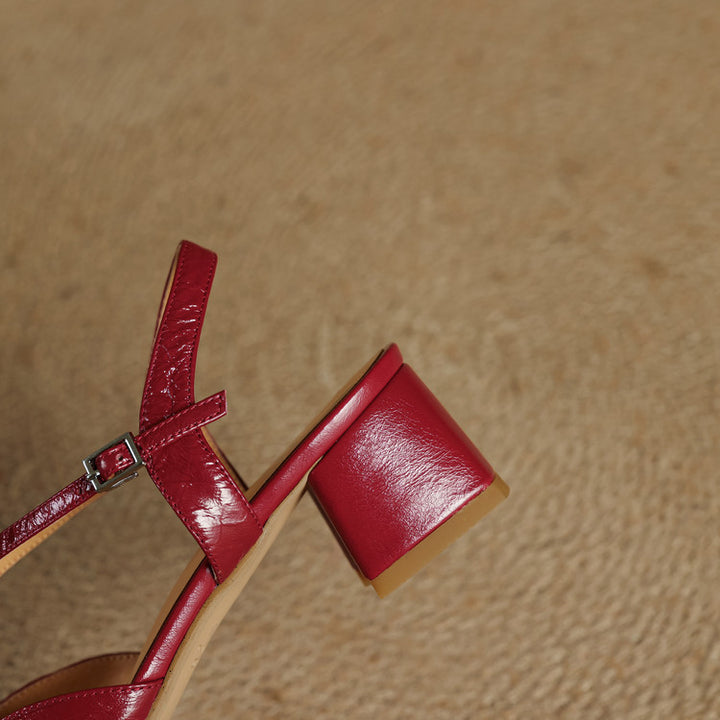 Klea Genuine Leather Cross-Strap Slingback Heels