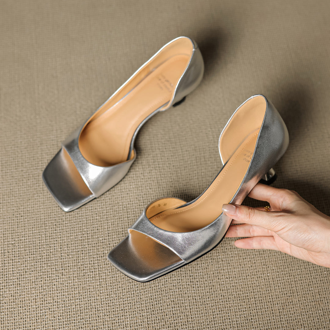 Avela Genuine Leather Open-Toe Heels
