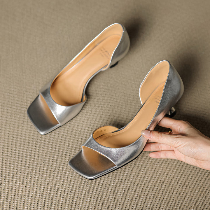Avela Genuine Leather Open-Toe Heels